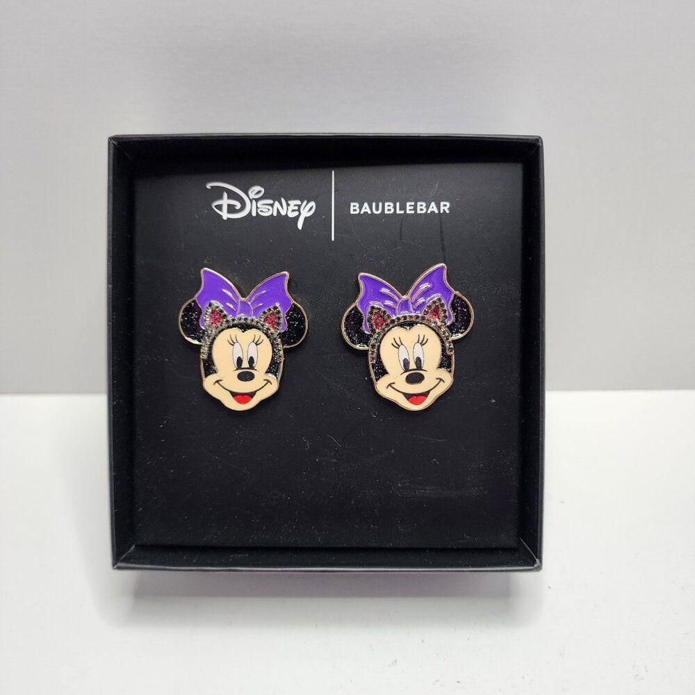 Disney x Baublebar Minnie Mouse Halloween Cat Ears Purple Bow Earrings | Studs